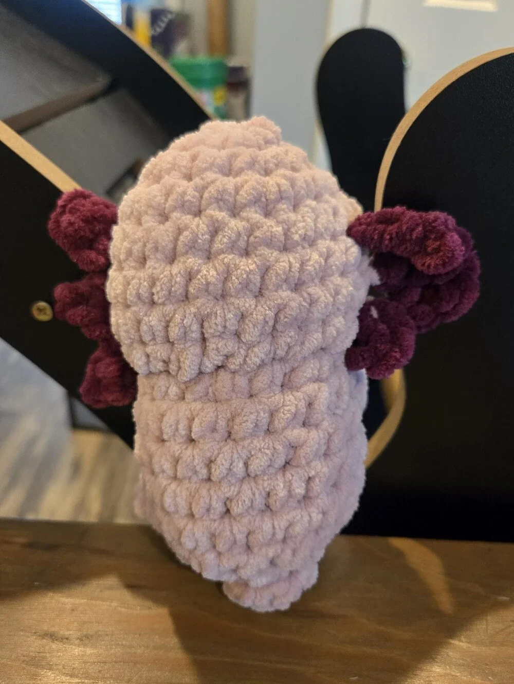 Handmade Plush Axolotl Plushie - Blush Pink with Deep Mauve Gills